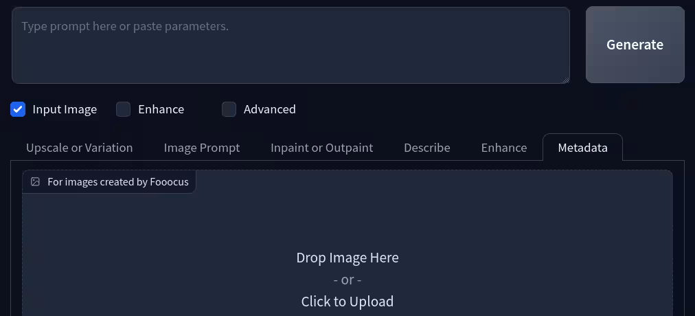 Fooocus Metadata Upload Interface